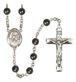 Silver Plated 7mm Black Saint Lidwina of Schiedam Rosary