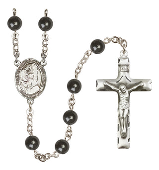 Silver Plated 7mm Black Saint Elizabeth of the Visitation Rosary
