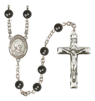 Silver Plated 7mm Black Saint Louis Marie de Montfort Rosary