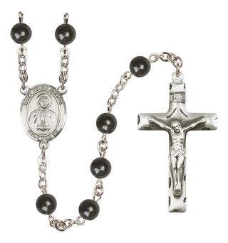 Silver Plated 7mm Black Saint Peter Chanel Rosary