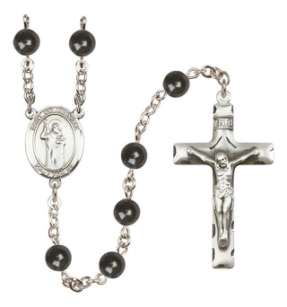 Silver Plated 7mm Black Saint Columbkille Rosary