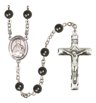 Silver-Plated 7mm Saint Gerald  Engraved Catholic Rosaries