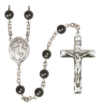 Silver Plated 7mm Black Saints Peter & Paul Rosary