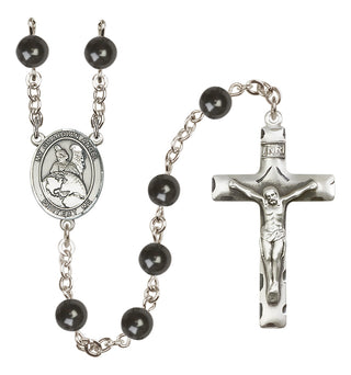 Silver Plated 7mm Black Guardian Angel Protector Rosary