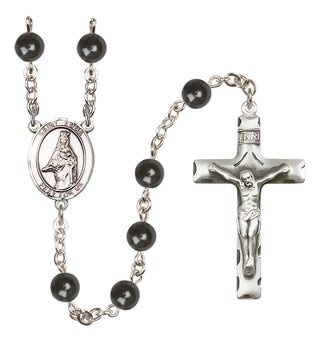 Silver Plated 7mm Black Saint Emma Uffing Rosary