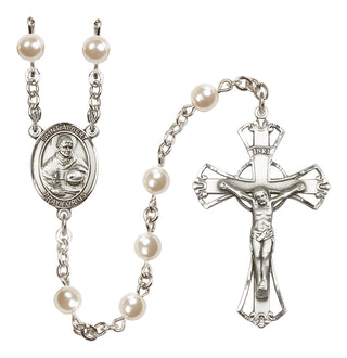 Silver Plated 6mm Faux Pearl Saint Albert the Great Rosary