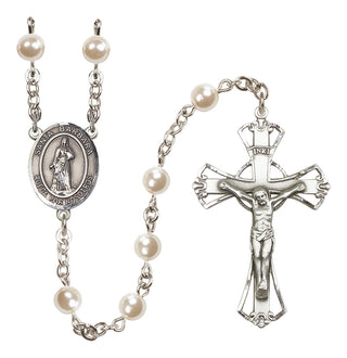 Silver Plated 6mm Cream, Imitation Pearl Santa Barbara Rosary