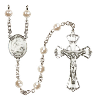 Silver Plated 6mm Faux Pearl Saint Charles Borromeo Rosary