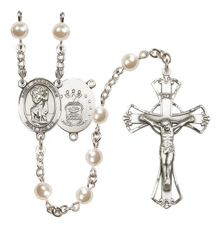 Silver-Plated 6mm Saint Christopher / Air Force Rosary