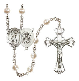 Silver-Plated 6mm Saint Christopher / Navy Rosary