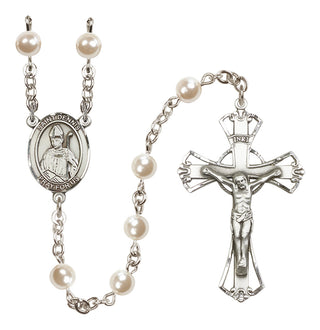 Silver Plated 6mm Faux Pearl Saint Dennis Rosary