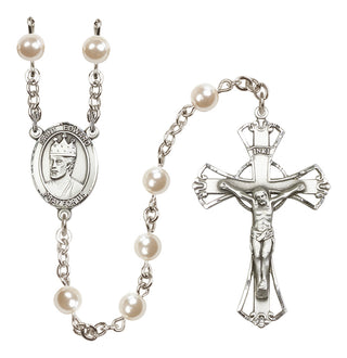 Silver Plated 6mm Faux Pearl Saint Edward the Confessor Rosary