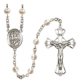 Silver Plated 6mm Faux Pearl Saint George Rosary