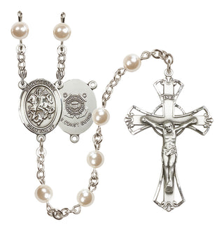 Silver Plated 6mm Faux Pearl Saint George / Coast Guard Rosary