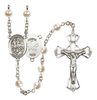 Silver-Plated 6mm Saint George / Nat'l Guard Rosary