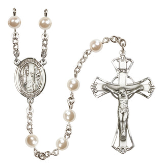 Silver-Plated 6mm Saint Genevieve  Engraved Catholic Rosaries