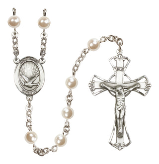 Silver-Plated 6mm Holy Spirit  Engraved Catholic Rosaries