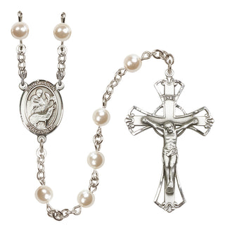 Silver Plated 6mm Faux Pearl Saint Jason Rosary