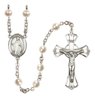 Silver Plated 6mm Faux Pearl Saint Justin Rosary