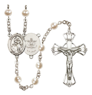 Silver Plated 6mm Faux Pearl Saint Joan of Arc / Army Rosary