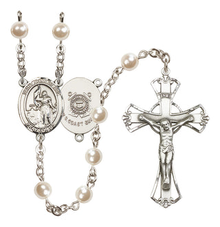 Silver Plated 6mm Faux Pearl Saint Joan of Arc /Coast Guard Rosary