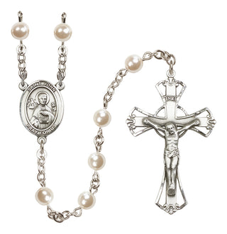 Silver Plated 6mm Faux Pearl Saint John the Apostle Rosary