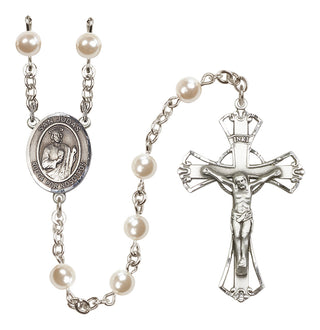 Silver Plated 6mm Faux Pearl San Judas Rosary