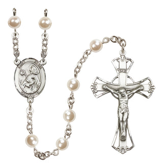 Silver Plated 6mm Faux Pearl Saint Kevin Rosary