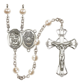 Silver-Plated 6mm Saint Michael the Archangel/Policeman Rosary