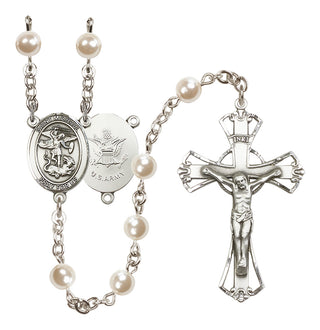 Silver Plated 6mm Faux Pearl Saint Michael / Army Rosary