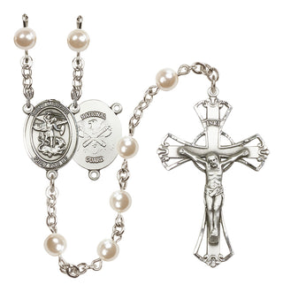 Silver-Plated 6mm Saint Michael / Nat'l Guard Rosary