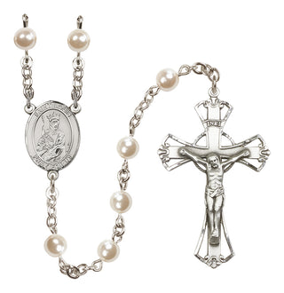 Silver Plated 6mm Faux Pearl Saint Louis Rosary