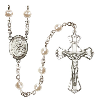 Silver Plated 6mm Faux Pearl Saint Robert Bellarmine Rosary