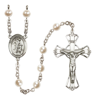 Silver Plated 6mm Faux Pearl Guardian Angel w/Child Rosary