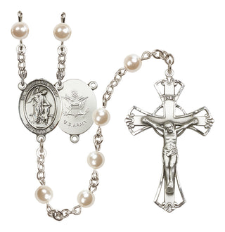 Silver Plated 6mm Faux Pearl Guardian Angel / Army Rosary