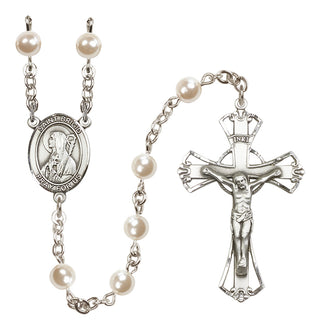 Silver Plated 6mm Faux Pearl Saint Brigid of Ireland Rosary