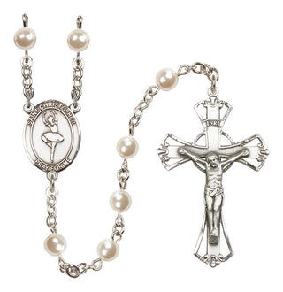 Silver-Plated 6mm Saint Christopher/Dance  Engraved Catholic Rosaries