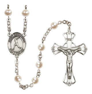 Silver-Plated 6mm Saint Sebastian/Baseball Rosary