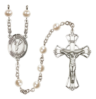 Silver Plated 6mm Faux Pearl Saint Sebastian/Cheerleading Rosary