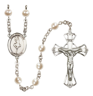 Silver Plated 6mm Faux Pearl Saint Sebastian/Dance Rosary
