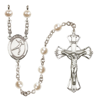 Silver Plated 6mm Faux Pearl Saint Sebastian/Figure Skating Rosary