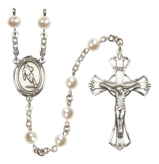 Silver Plated 6mm Faux Pearl Saint Sebastian / Rugby Rosary