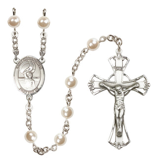 Silver Plated 6mm Faux Pearl Saint Christopher/Water Polo-Men Rosary