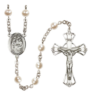Silver-Plated 6mm Holy Family  Engraved Catholic Rosaries