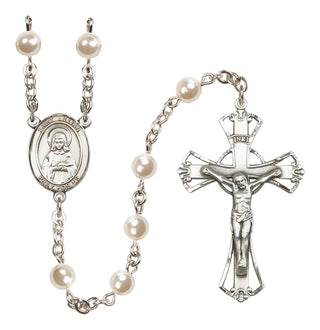 Silver Plated 6mm Faux Pearl Saint Lillian Rosary