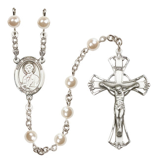 Silver Plated 6mm Faux Pearl Saint Dominic Savio Rosary