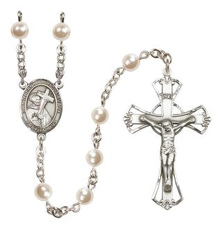 Silver Plated 6mm Faux Pearl Saint Bernard of Clairvaux Rosary