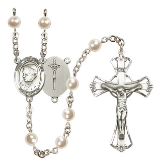 Silver Plated 6mm Cream, Imitation Pearl Pope Emeritace Benedict XVI Rosary