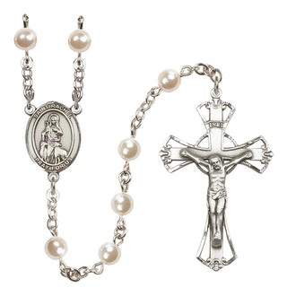 Silver Plated 6mm Faux Pearl Saint Rachel Rosary