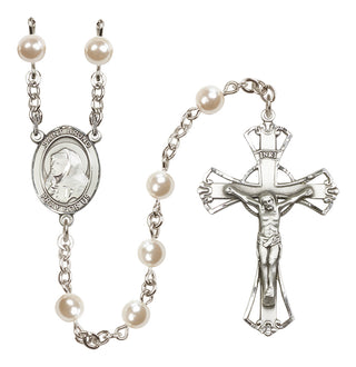 Silver Plated 6mm Faux Pearl Saint Bruno Rosary